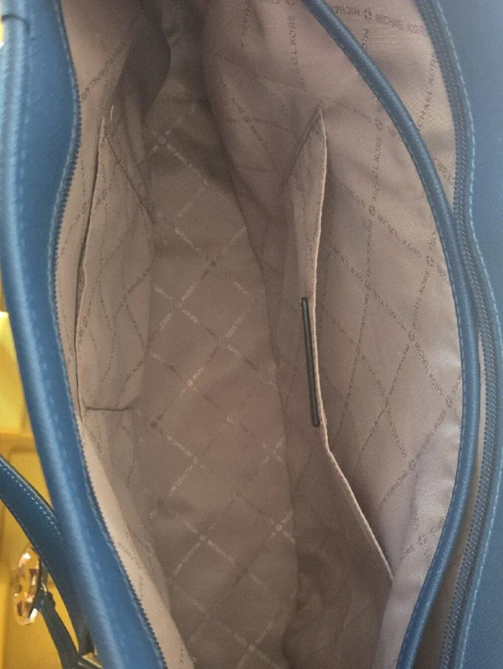 Michael Kors Black Signature Tote with Blue Trim